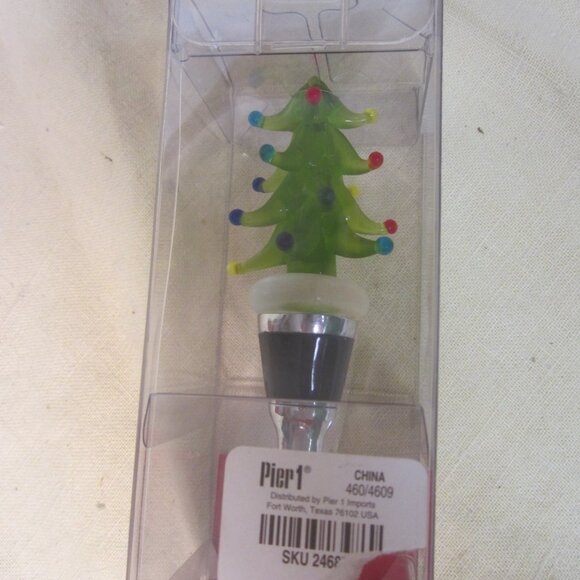 VTG PIER 1 IMPORTS CHRISTMAS TREE GLASS & METAL BOTTLE STOPPER - Picture 2 of 6